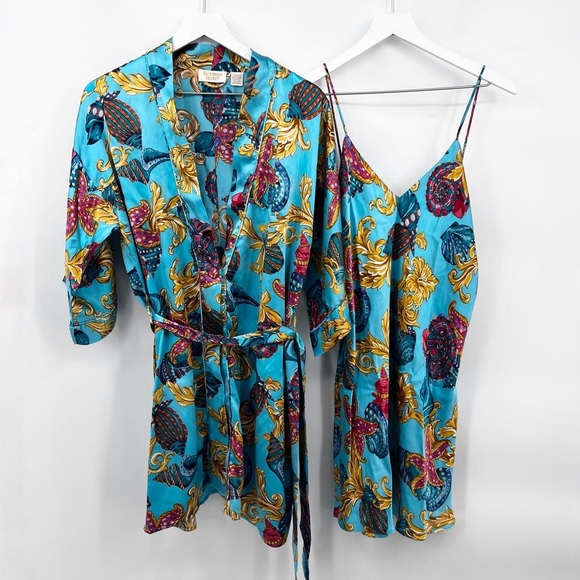 Victoria's Secret Other - VINTAGE VICTORIA’S SECRET GOLD LABEL MERMAIDCORE CHEMISE SLIP DRESS & ROBE SZ M